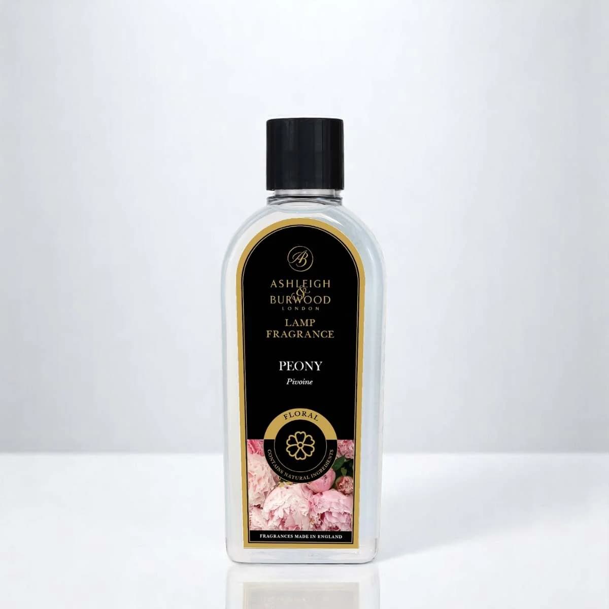 Bottle of Ashleigh & Burwood Peony fragrance on a white background