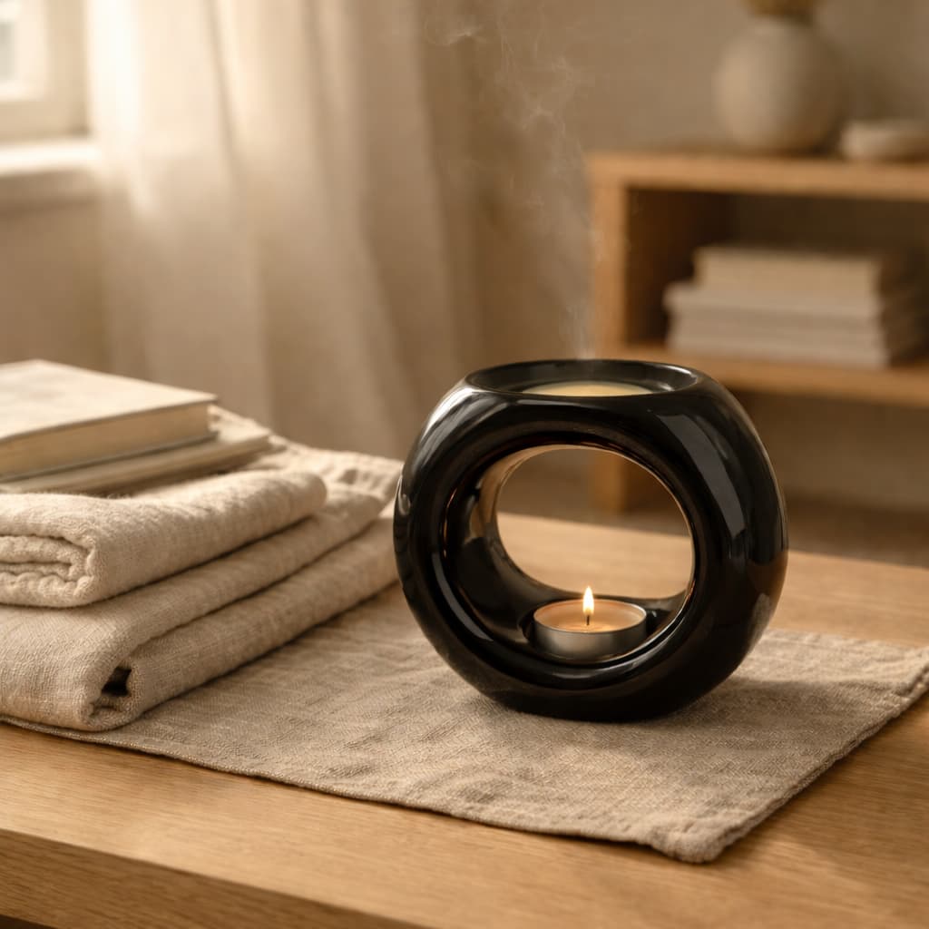 Oslo wax burner in black used to create a calm feeling after the festive rush