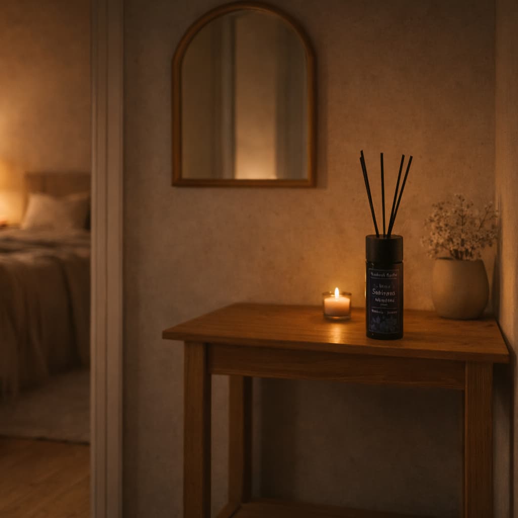 Warm hallway interior with subtle home fragrance creating a welcoming atmosphere.