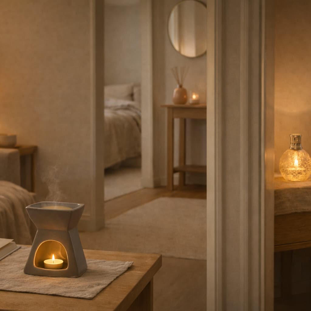 Calm home interior showing different fragrance methods used across rooms to illustrate choosing scent by space.