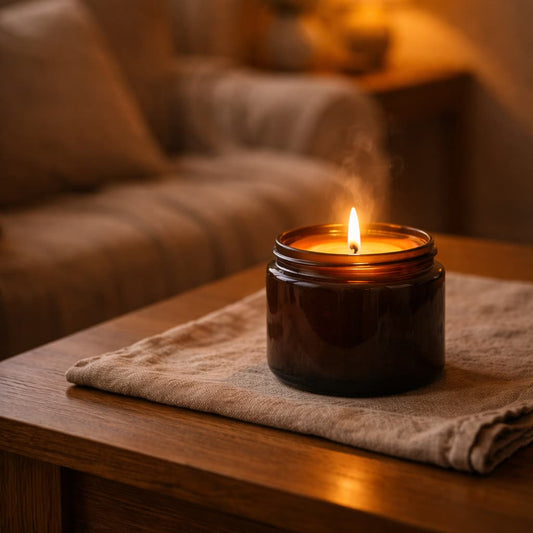 Lit candle illustrating scent throw and fragrance diffusion in a room.