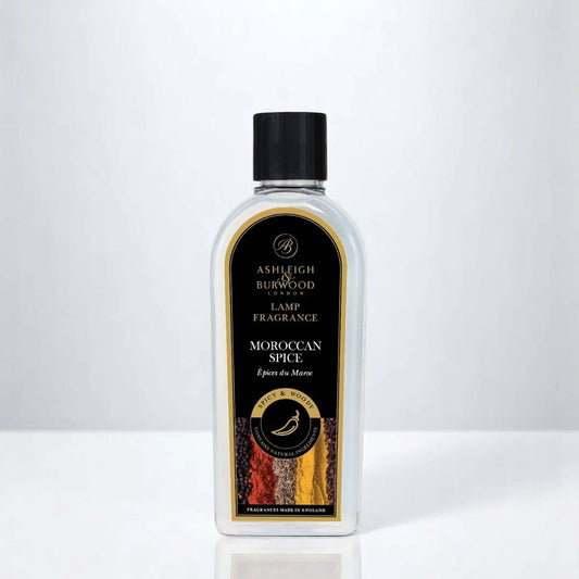A bottle of Ashleigh & Burwood Moroccan Spice Lamp Fragrance on a white background