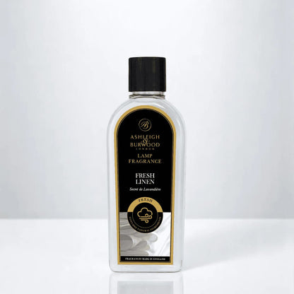 Bottle of Ashleigh & Burwood Fresh linen lamp fragrance on a white background