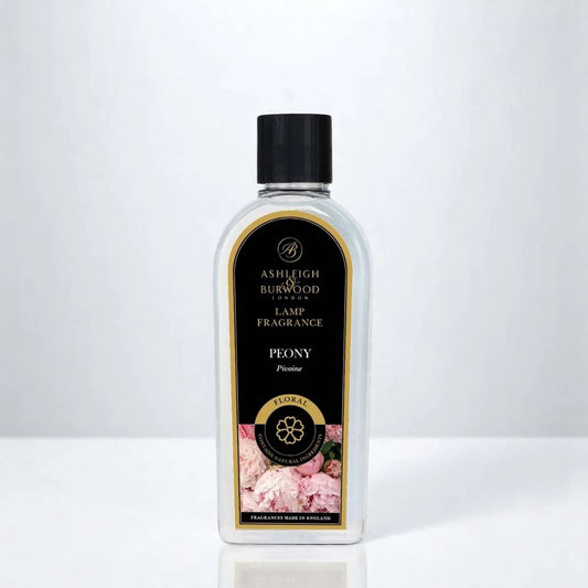 Bottle of Ashleigh & Burwood Peony fragrance on a white background
